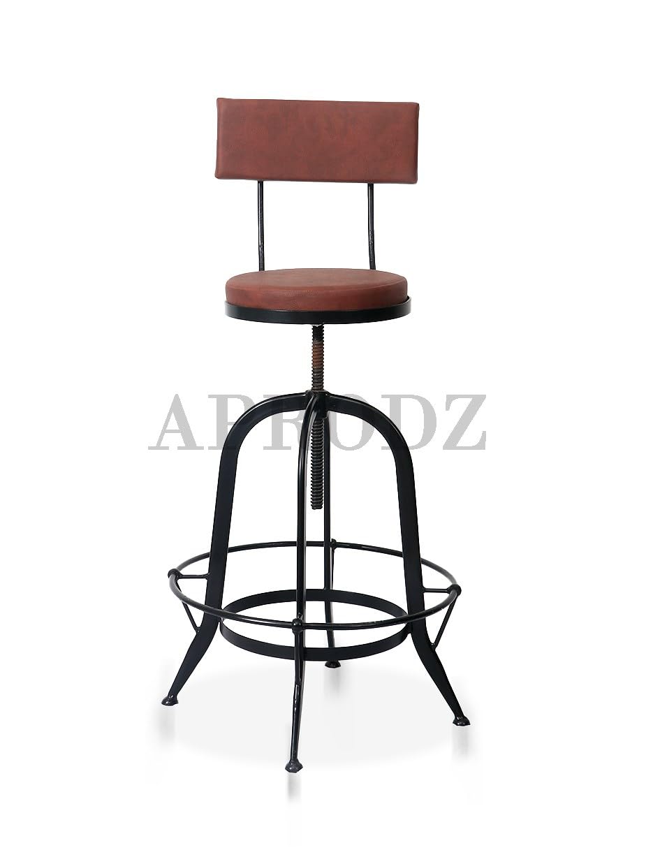 Upholstered Cold Rolled Steel Bar Stool (Brown Fabric + Black Powdercoated) - Set of 2