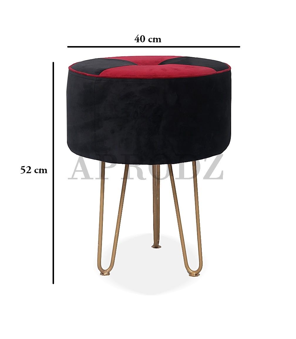 Upholstered and Steel Frame Puffy Stool Grass Green Fabric + Black Powdercoated - Set of 2