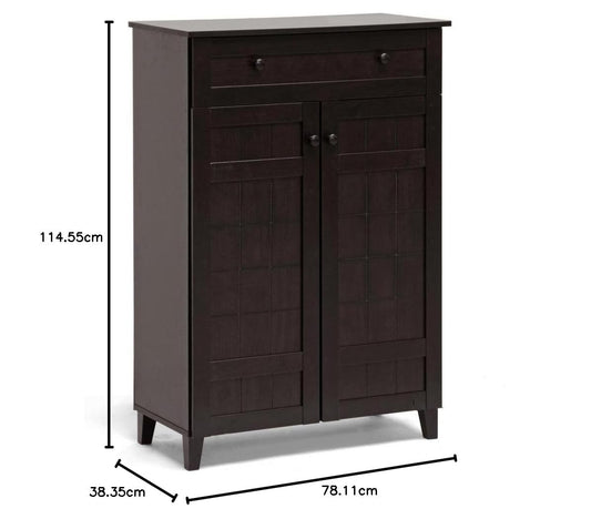 APRODZ Mango Wood Calho Shoe Cabinet for Home | Shoe Rack Organiser | Walnut Finish