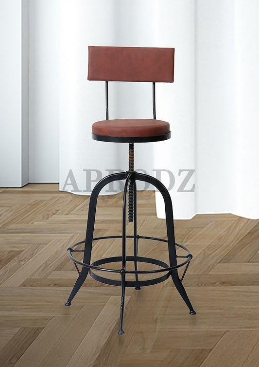 Upholstered Cold Rolled Steel Bar Stool (Brown Fabric + Black Powdercoated) - Set of 2