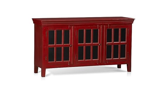 Mango Wood Entertainment 3 Door TV Stand Cabinet Unit for Living Room | Red Finish
