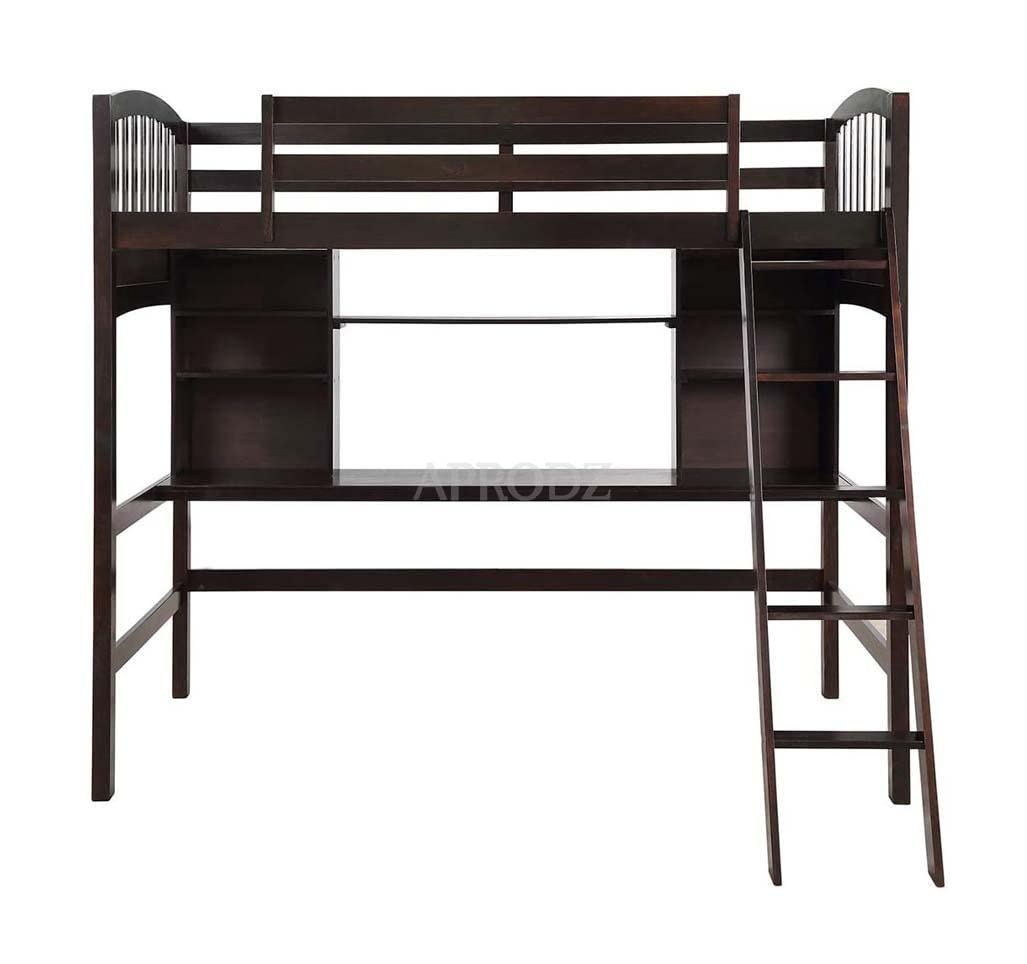 Acelea Twin Loft Mango Wood Bunk Bed with Desk Espresso Finish