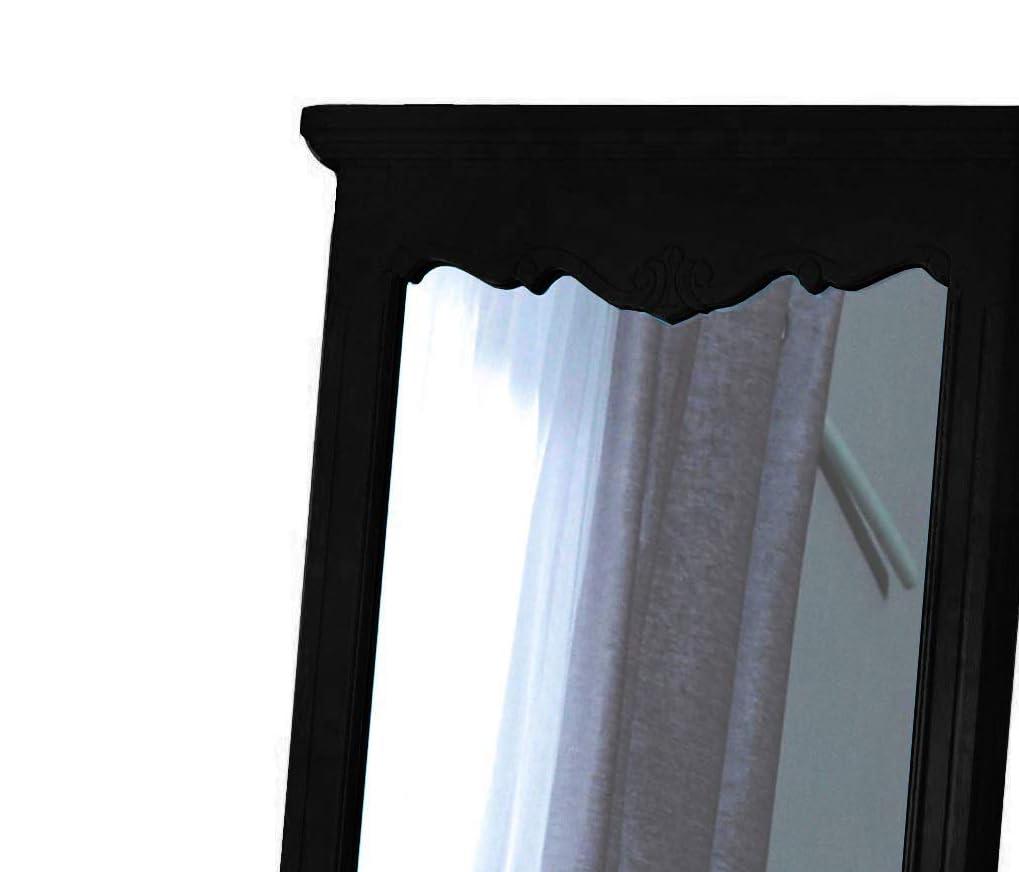 APRODZ Mango Wood Home Decorative Thalo Standing Long Mirror for Living Room (Black Finish)