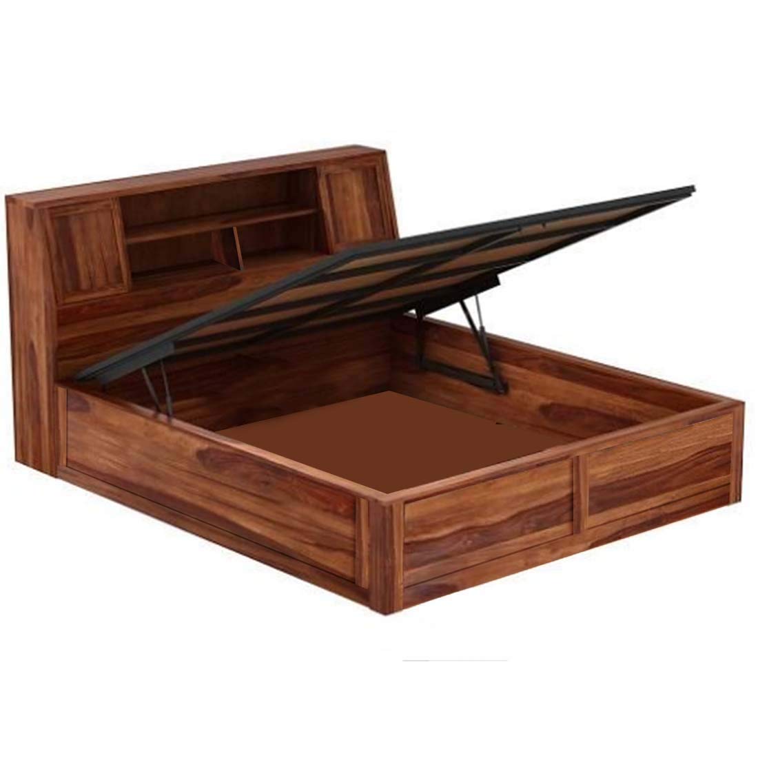 Sheesham Wood Trapez Hydraulic Bed with 2 Bedside