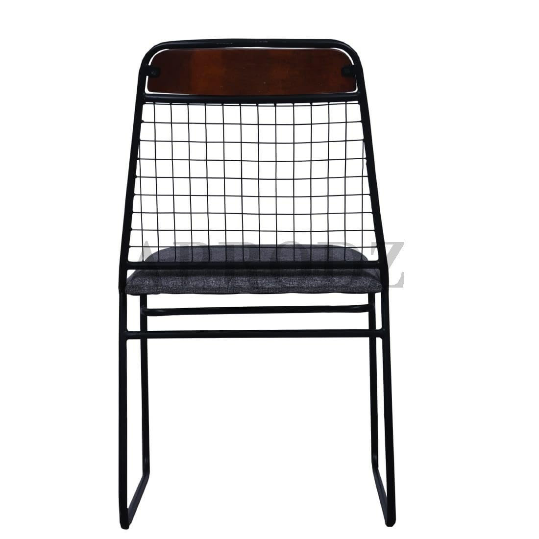 Halki Mango Wood and Metal and Upholstered Dining Outdoor Restaurant Chair Set for Home | Set of 2 Chair | Light Grey Fabric + Teak + Black Powdercoated Finish