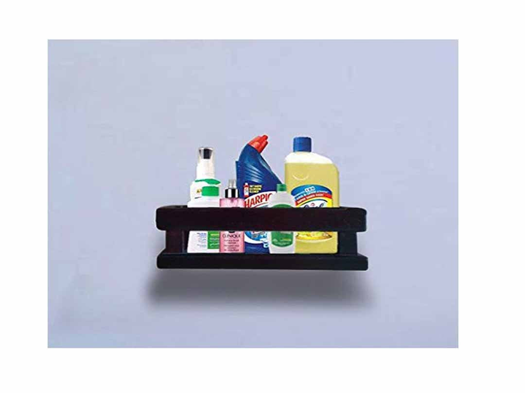 Aprodz Mango Wood Bathroom Kitchen Organize Shelf Rack Shower Corner Caddy Basket with Wall Mounted Brackets