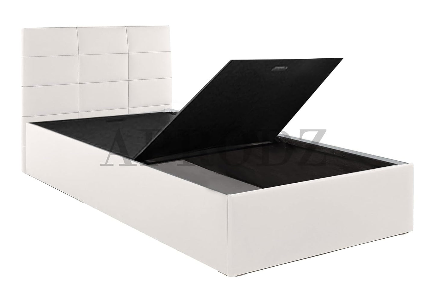 APRODZ Upholstered Single Size Bed with Box Storage (White Leatherette)