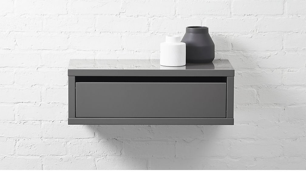 Mango Wood Minimal Wall Mounted Storage Wall Shelf for Living Room | Floating Wall Shelves | Grey