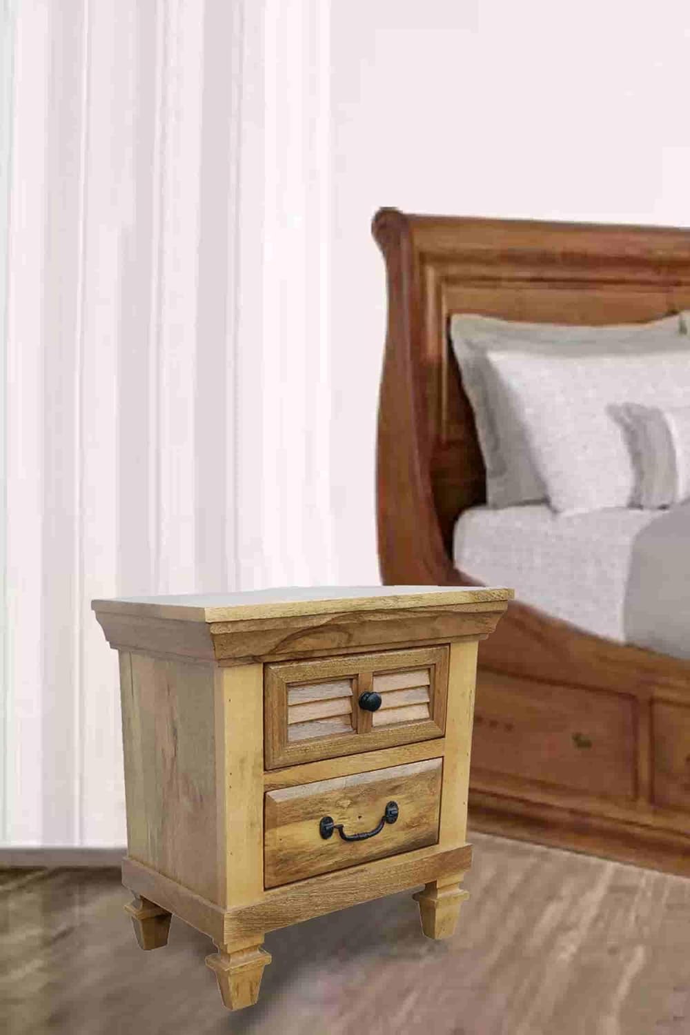 Elmore Solid Wood Table with Two Drawer Bedside for Bedroom & Living Room (Solid Wood - Natural)