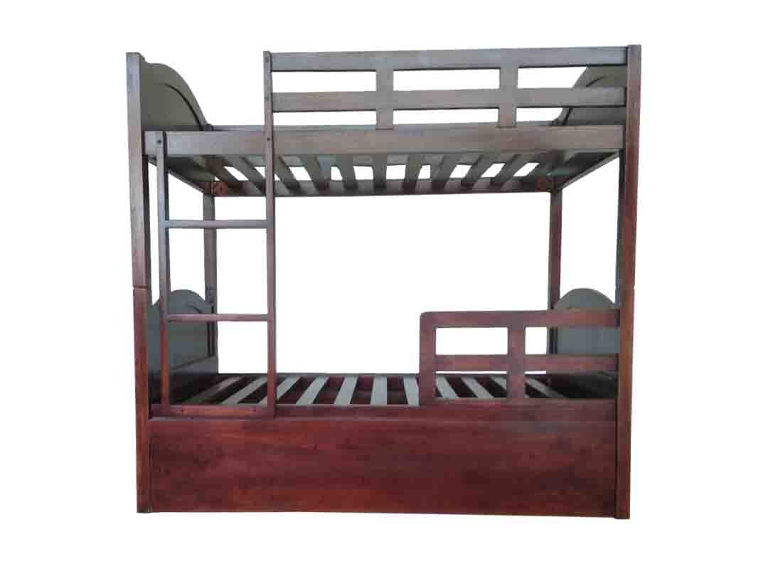 Mango Wood Mingitc Kids Bunk Beds with Trundle for Bedroom | Brown Finish