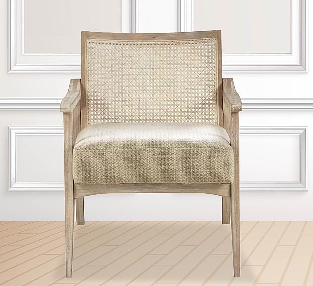 Deleon Living Chair in Cane Back Upholstered | (Light Brown Finish) Aprodz