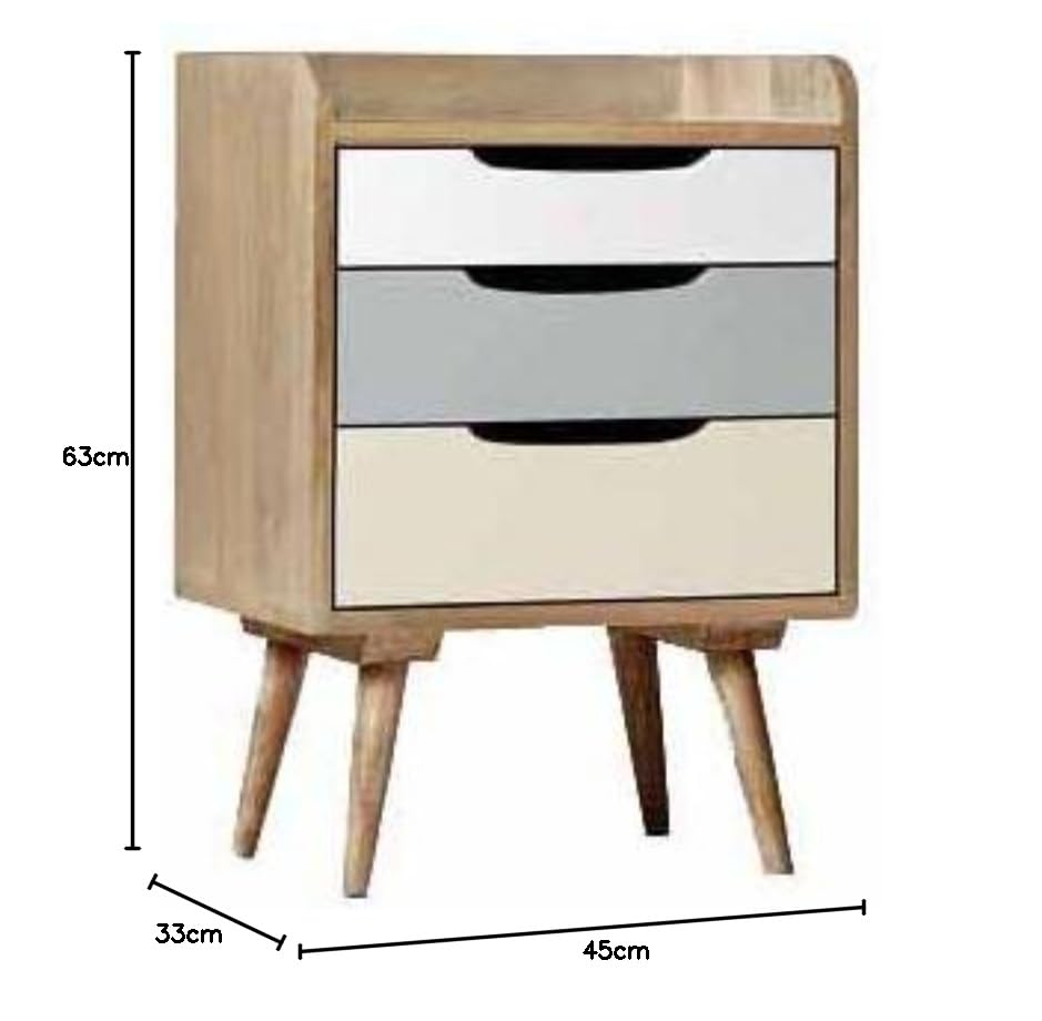 Mango Wood Serpa Stylish Bedside Table for Bedroom Living Room with 3 Drawer End Table