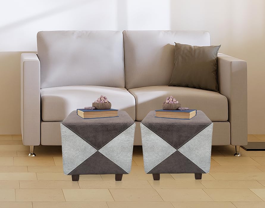 Ottoman Stool for Living Room | Pouffes for Sitting| Foot stools | Office Stools | Decoration & Dressing Table Suede Fabric Set of 2 Brown + Beige