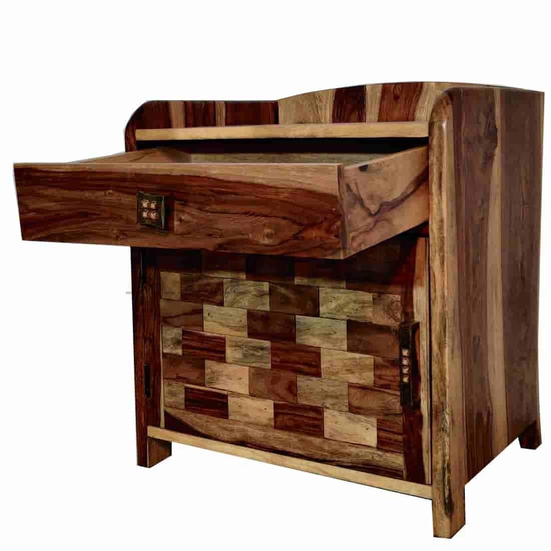 Solid Sheesham Wood Bedside Table with Storage for Bedroom & Living Room Furniture (Teak Finish)