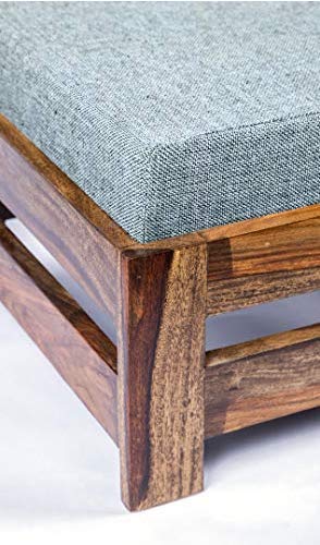 Solid Rosewood Footstool with Cushion - Teak Finish ; Beige Jute