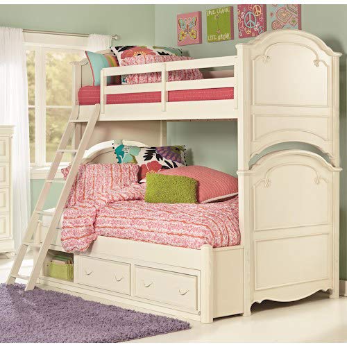 Mango Wood Heldcys Kids Bunk Beds with Storage for Bedroom | Cream Finish