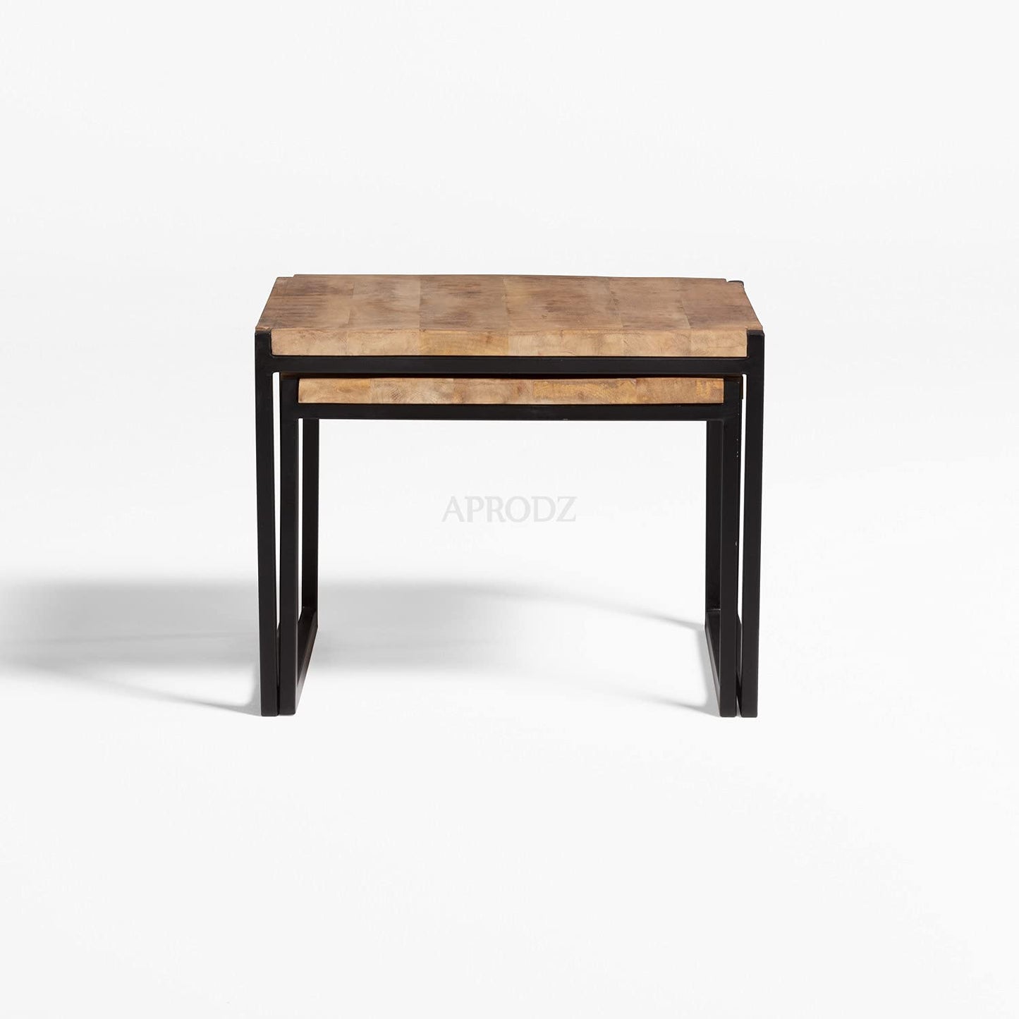 APRODZ Solid Wood and Metal Coffee Table (Mango Wood - Natural + Black Powder Coated Set of 2)