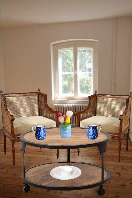 Round Solid Wood Top and Metal Base Wire Type Coffee Table (Mango Wood - Natural + Black Powder Coated)