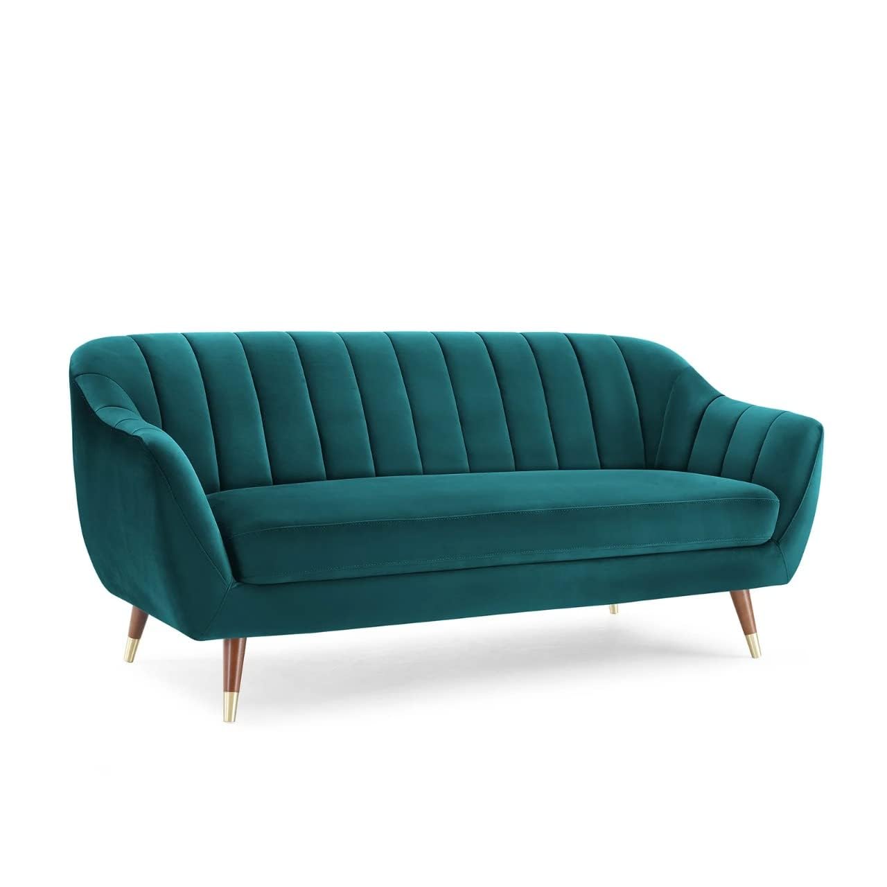 Aprodz Serene Emerald Green Velvet 3-Seater Sofa – Modern Channel Tufted Couch for Living Room | Soft Upholstery | Wooden Frame | Comfortable & Stylish Design