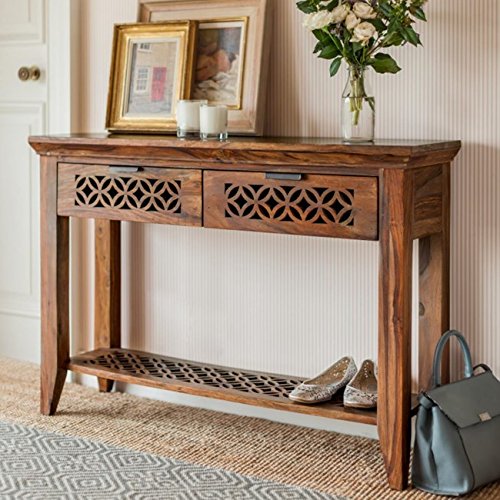 sheesham Wood Durque Console Table with 2 Drawer for Living Room | Wooden Console Table | Brown Finish