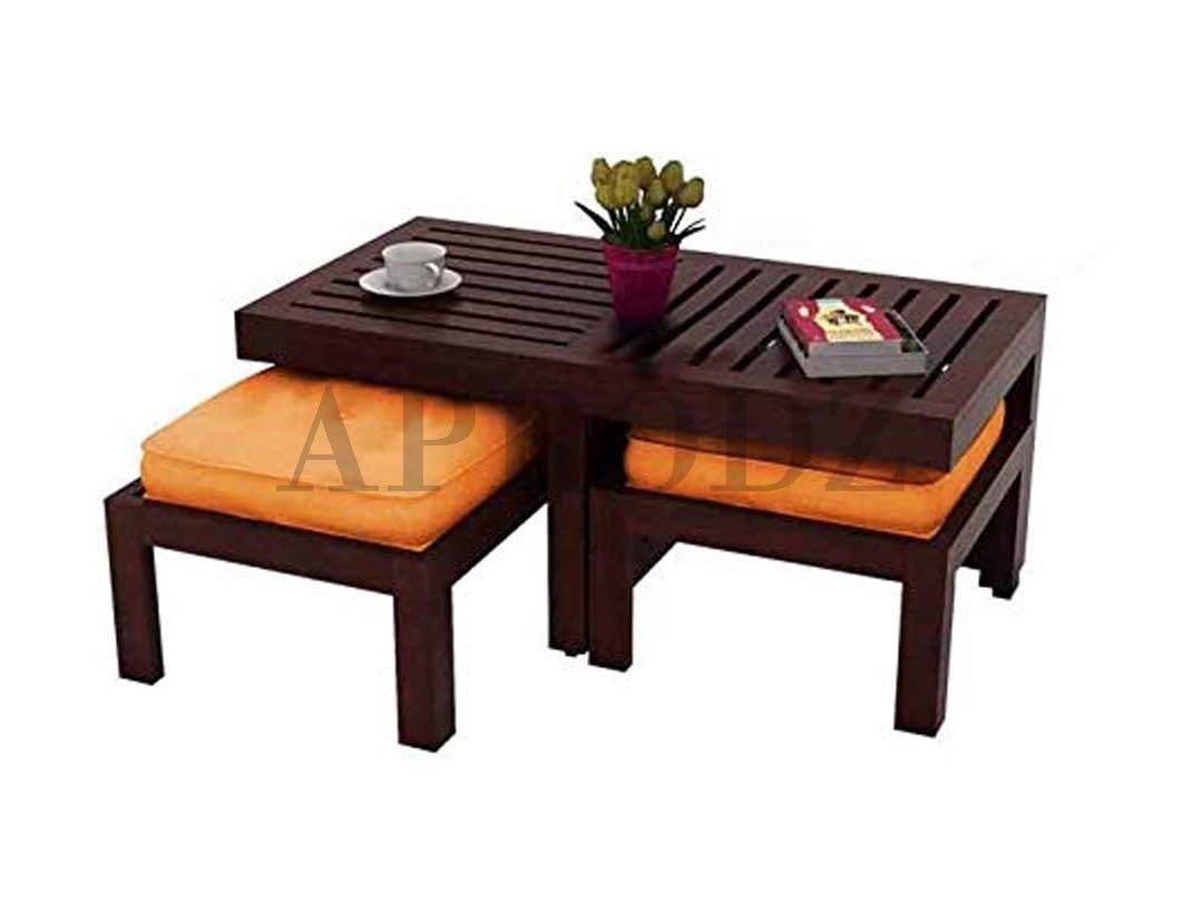 Sheesham Wood Nicola Stylish Coffee Table with 2 Stools for Living Room | Center Table for Home | Brown Finish…