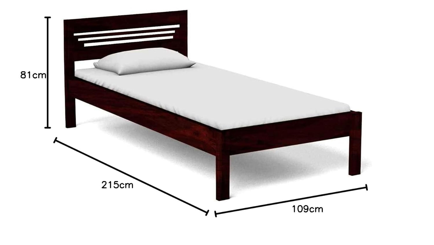 Sheesham Wood Without Storage Frye Single Size Bed for Bedroom Dark Brown Finish