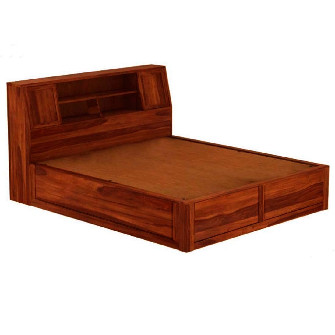 Sheesham Wood Trapez Hydraulic Bed with 2 Bedside