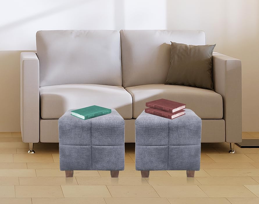 Ottoman Stool for Living Room | Pouffes for Sitting| Foot stools | Office Stools | Decoration & Dressing Table Suede Fabric Set of 2 Dark Brown +.