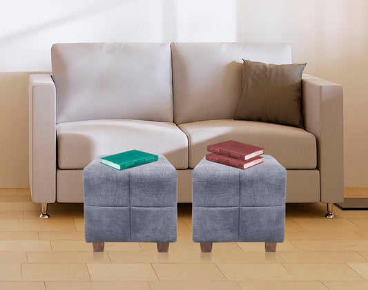 Ottoman Stool for Living Room | Pouffes for Sitting| Foot stools | Office Stools | Decoration & Dressing Table Suede Fabric Set of 2 Dark Brown +.