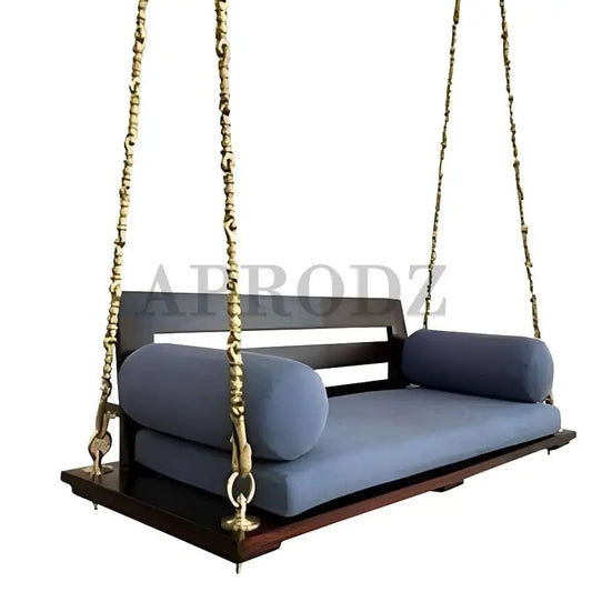 Sheesham Wood Swing Jhula with Back Support and Stainless Steel Assessoriesfor Indoor Outdoor & Balcony | House Swings for Adults (Walnut Finish)