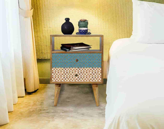 Solid Wood Bedside Table with Screen Print Design Table for Bedroom & Living Room Furniture (Multicolor)