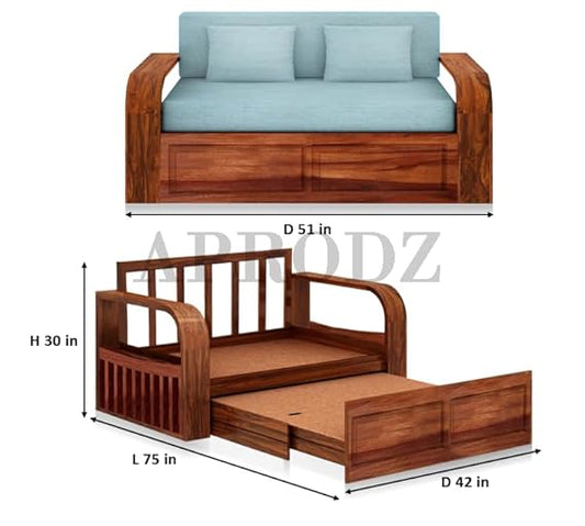 Sheesham Wood 2 Seater Sofa Cum Bed with Storage