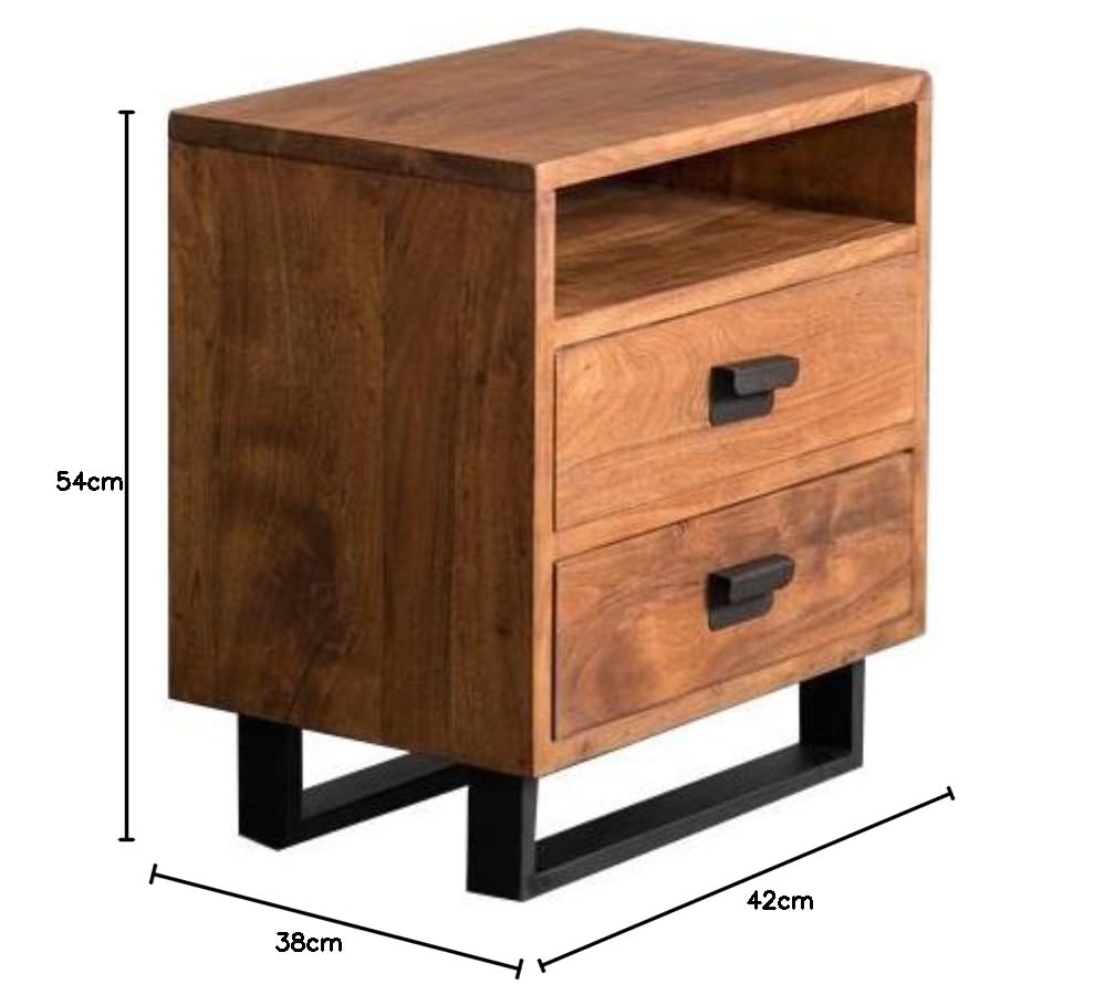 Mango Wood Alba Stylish Bedside Table for Bedroom Living Room with 2 Drawer End Table