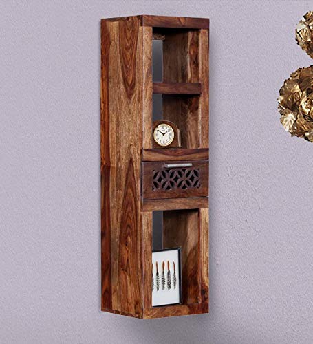 Durque Sheesham Wood Vertical Wall Shelf - Provincial Teak Finish