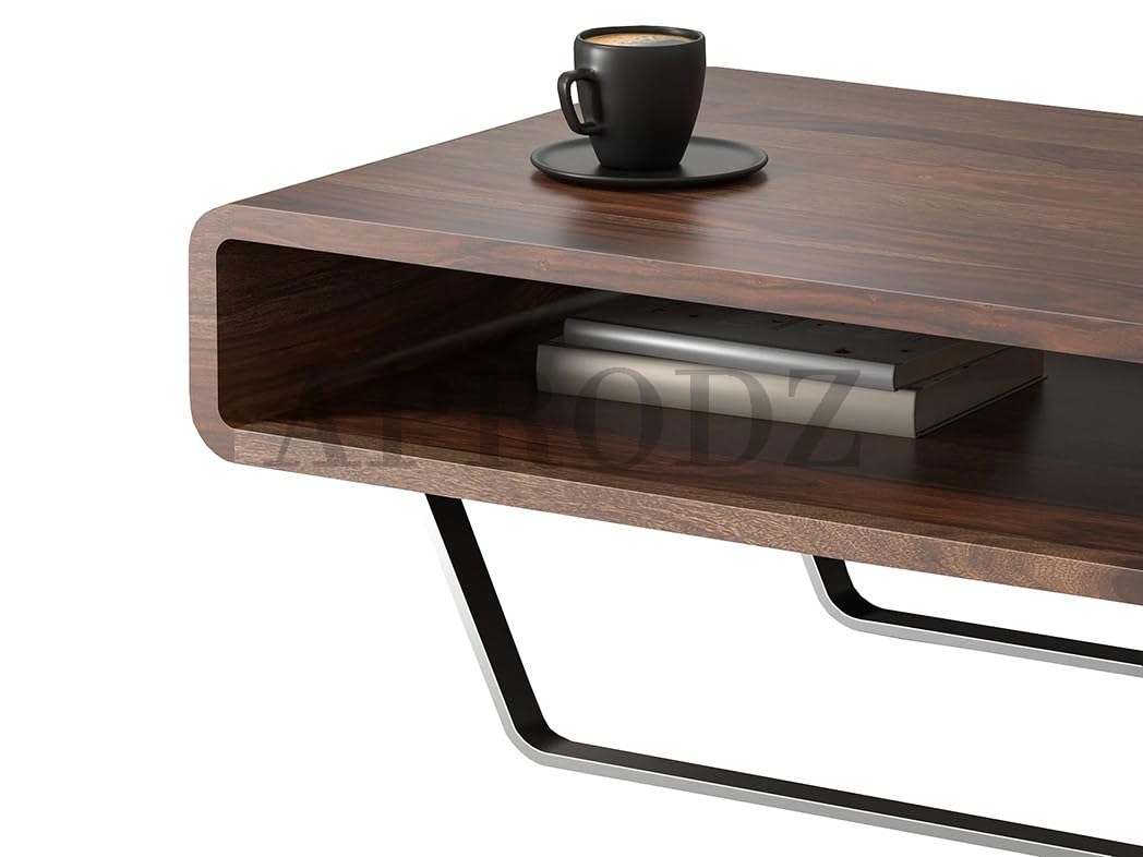 Solid Sheesham Wood & Carbon Steel Coffee Table | Modern Elegance for Your Living Room