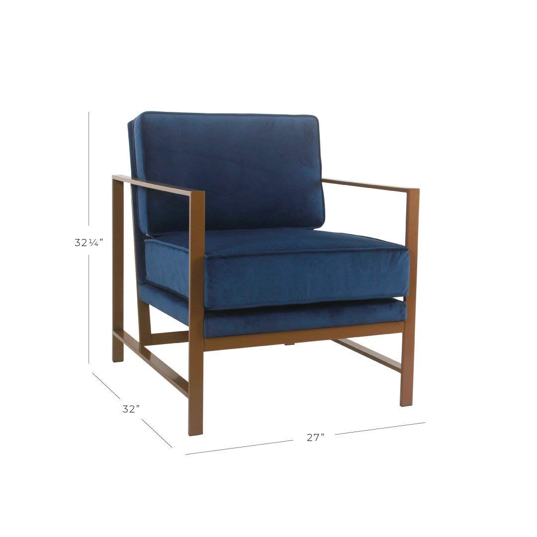 Aprodz Hudson Modern Velvet Accent Chair, Metal Frame, Navy