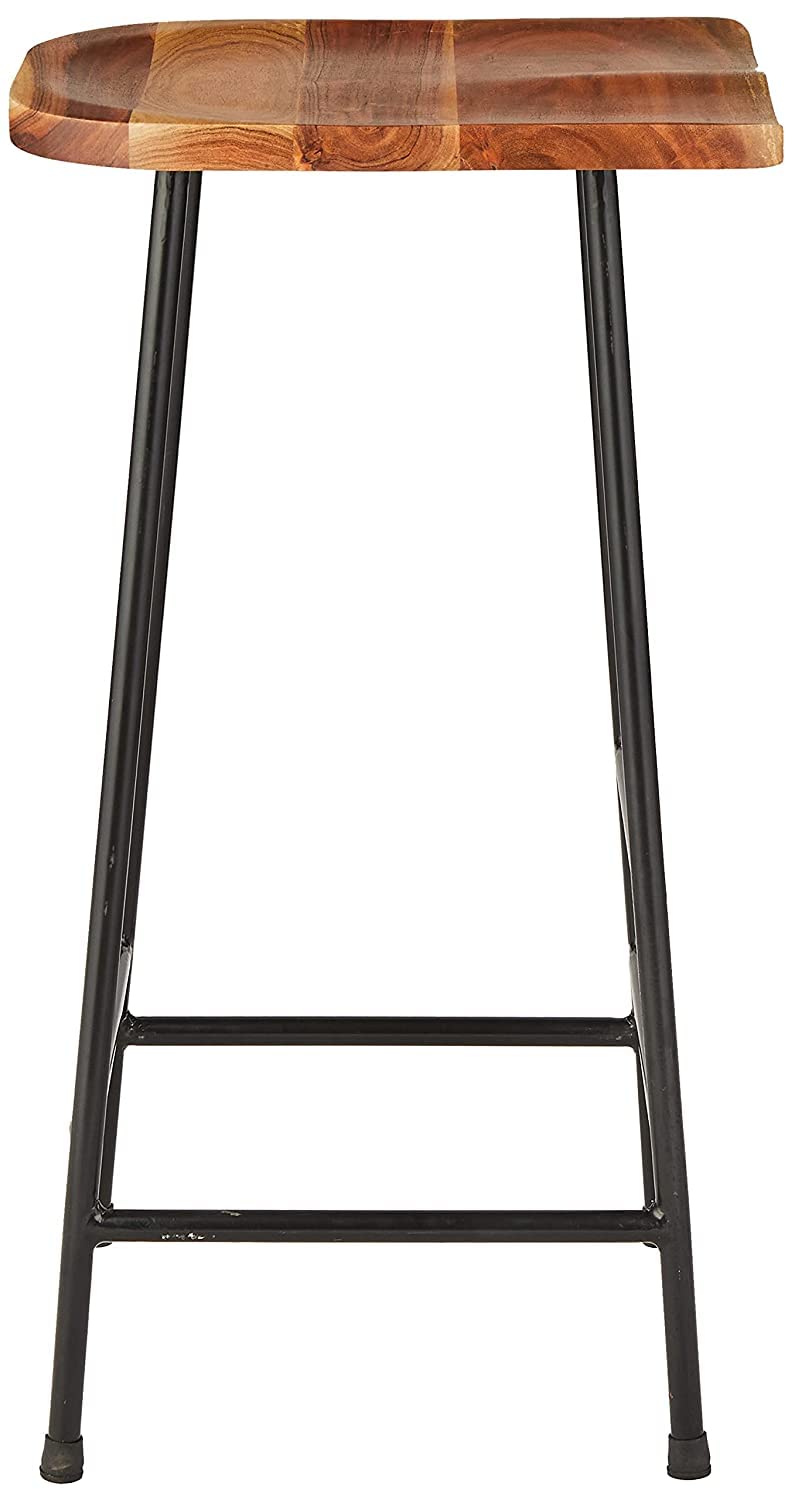Home Jean Counterheight Bar Stools, Mango Wood, Steel Frame, Naturally Stained Seats with Black Base (Set of 2)