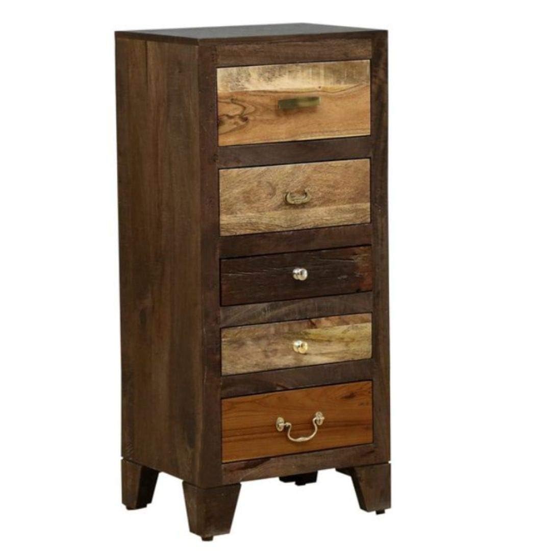 APRODZ Wooden Designer Antique Chest of Drawer | Cabinet with 5 Drawers | Sheesham Wood | Walnut Finish