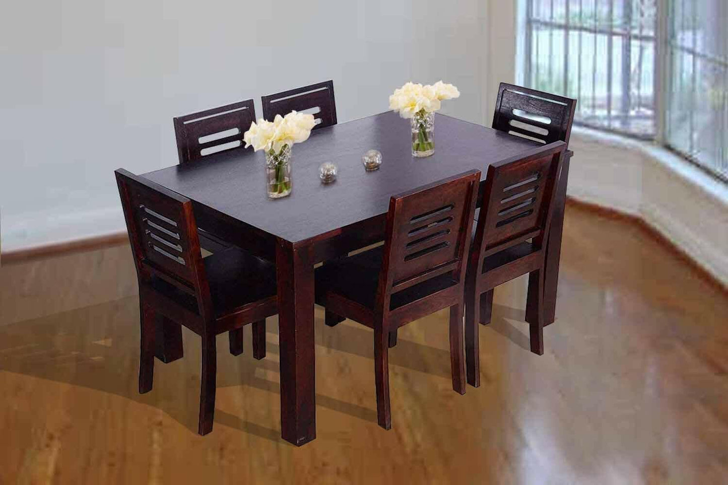 Sheesham Wood Selzo 6 Seater Dining Table Set for Home | Dining Furniture | Brown Finish
