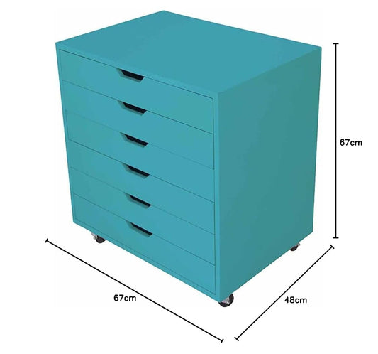 APRODZ Solid Wood Bhesar Drawer Unit on Castors Big Boy for Home | Blue