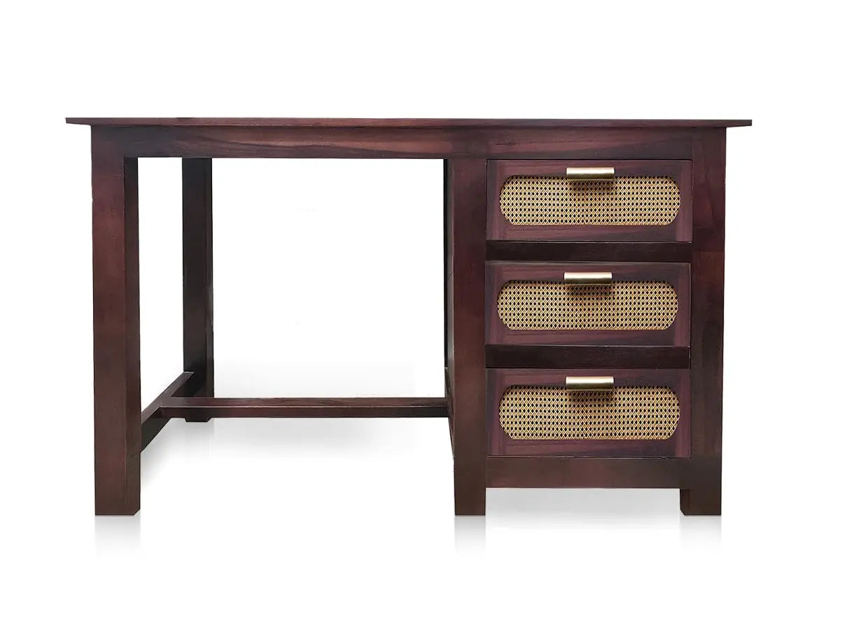 Sheesham Wood and Cane Office Desk Study Computer Table for Study Room with 1 Drawer and 1 Door (Rosewood - Mahogany)