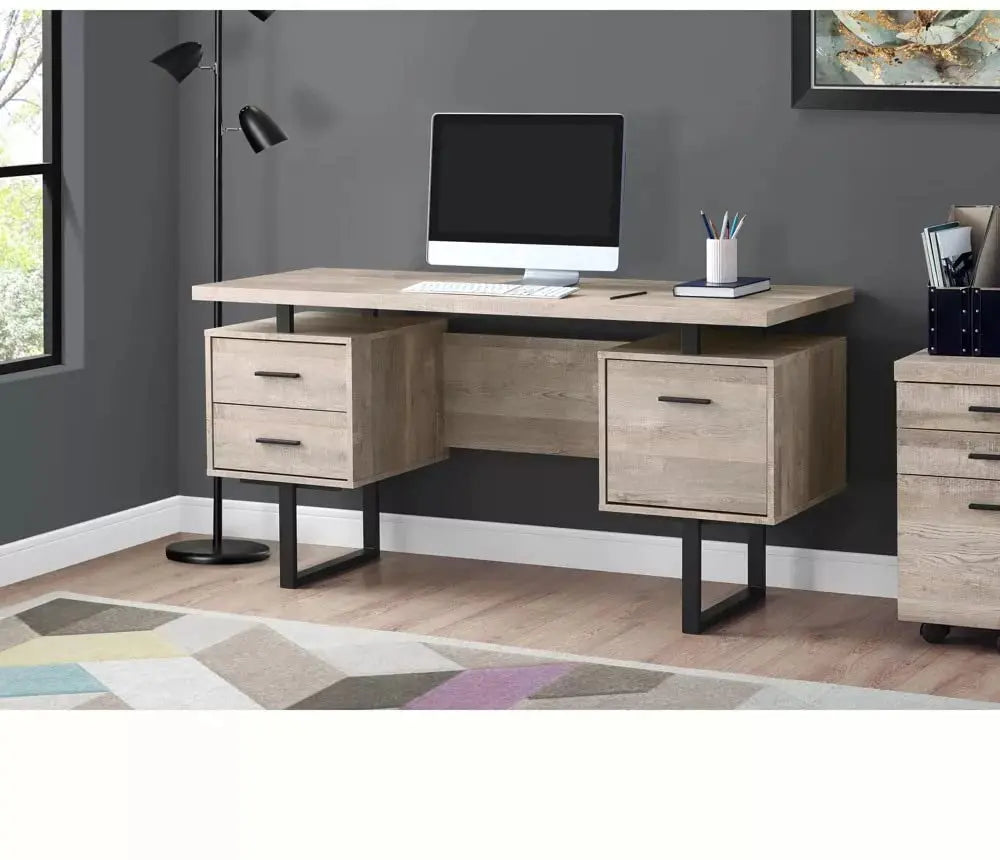 Mango Wood Calio Study Desk Table for Home and Office | Taupe + Black Powdercoated Finish