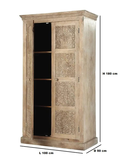 Floreale wardrobe Carved Mango Wood 2-Door Wardrobe rah