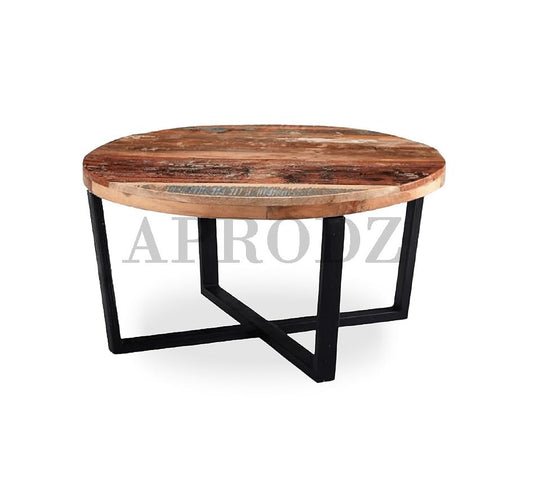 Round Mango Wood Coffee Table | Unique Farmhouse Center Table | Stylish Wooden Accent Table
