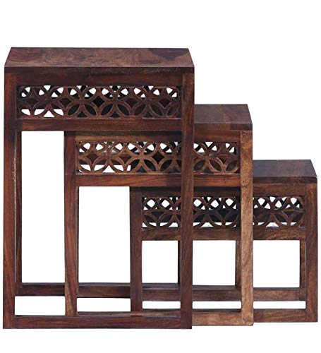 Durque Sheesham Wood Set of Three Tables - Provincial Teak Finish