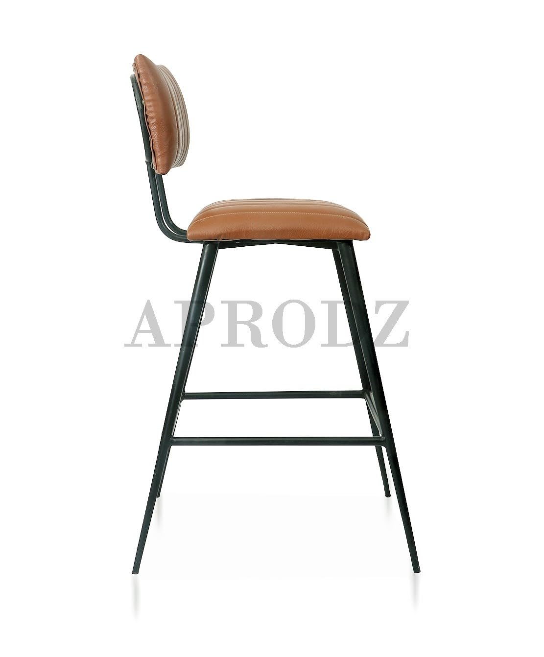 Upholstered Cold Rolled Steel Bar Stool (Brown Fabric + Black Powder Coated) - Set of 2