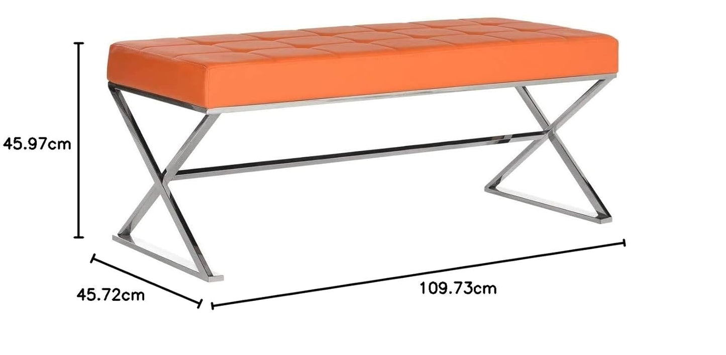 Modern Orange Upholstered Velvet and Metal Bench