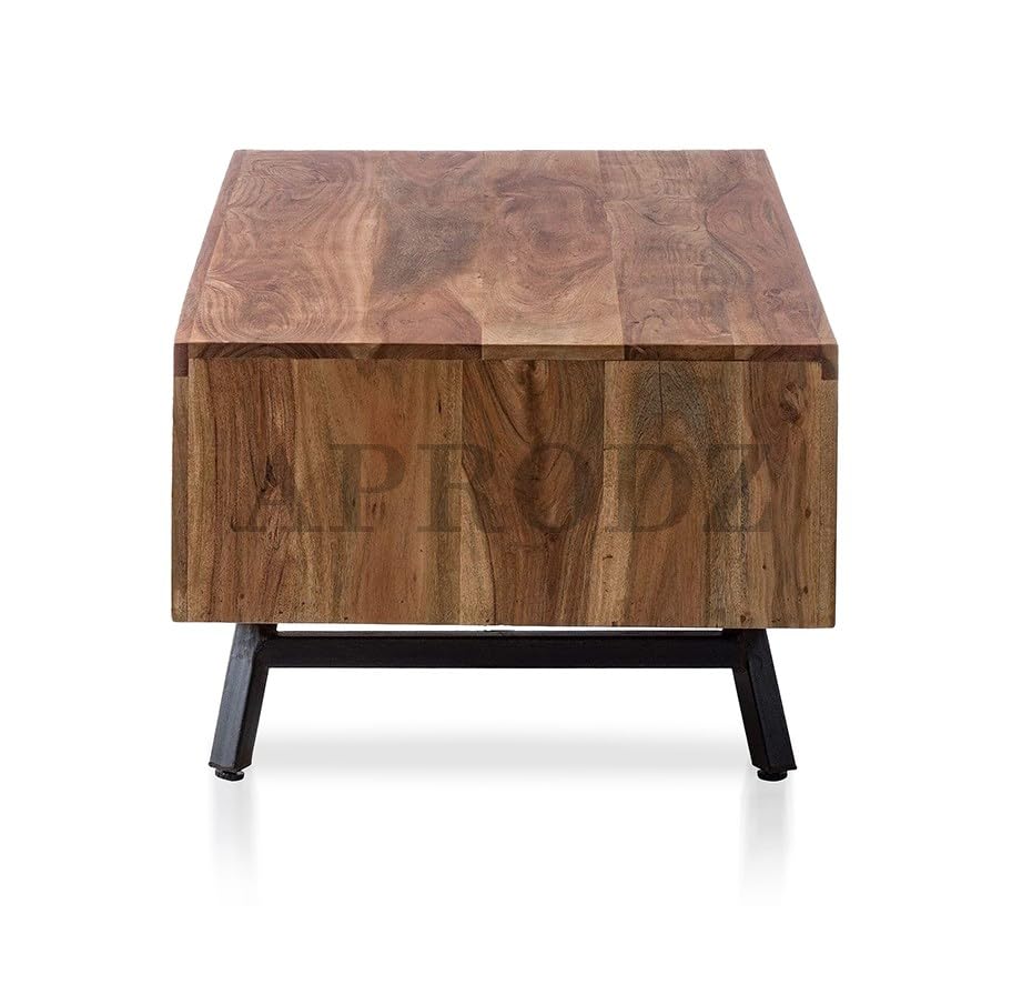 Chic Teda Sofa Teapoy Table | Natural & Black Finish | Solid Wood Side Table | Ideal for Living Room Décor