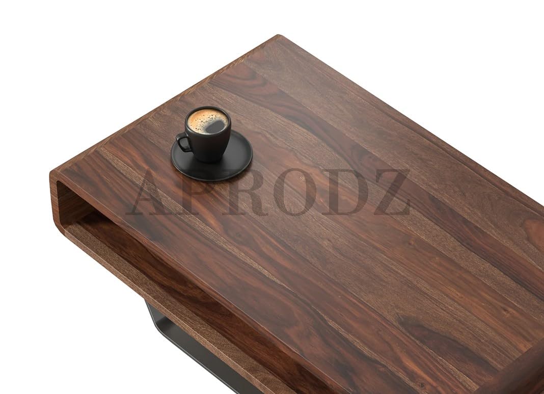 Solid Sheesham Wood & Carbon Steel Coffee Table | Modern Elegance for Your Living Room