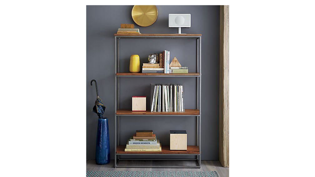 Solid Wood and Steel Steelo 4 Tier Bookcase for Living Room | Book Rack | Brown Finish